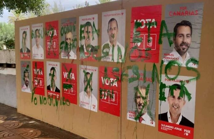 Actos vandálicos en los carteles del PSOE en las elecciones del año 2023.